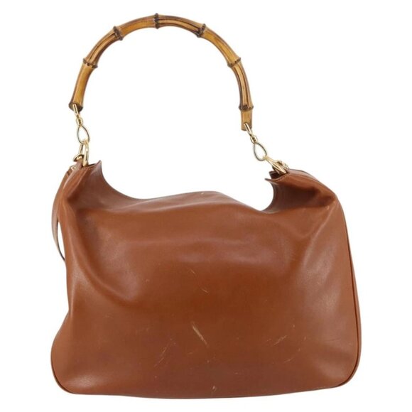 GUCCI Bamboo Shoulder Bag Leather 2way Brown Gold - Picture 12 of 16